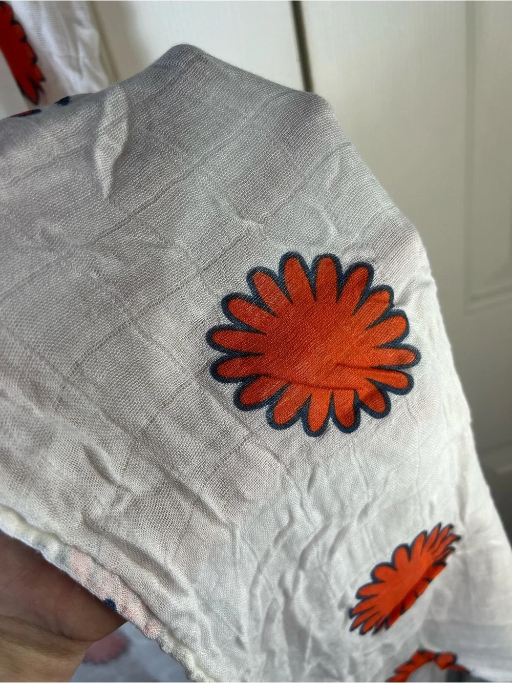 Aden + Anais Orange White Blue Floral Baby Swaddle Blanket Bamboo Rayon Flower